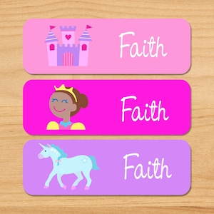 Princess (Dark Tone) Waterproof Name Labels, Personalized Fairy Tale Labels, Princess Custom Labels, Dishwasher Safe, Girls Name Sticker