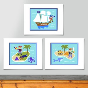 Kid&#39;s Personalized Pirates Unframed Art Prints, Set of 3, Pirate Ship Wall Art, Children&#39;s Nursery Decor, Boy&#39;s Nursery Wall Art