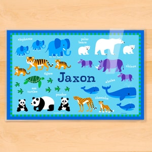 Endangered Animals Personalized Placemat for Kids, Laminated Easy Care Place Mat