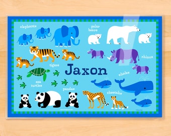 Endangered Animals Personalized Placemat for Kids, Laminated Easy Care Place Mat