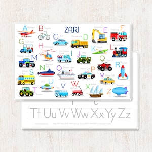 Vehicles Alphabet Personalized Placemat for Kids