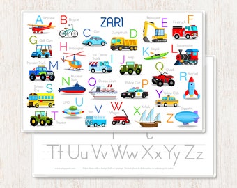 Vehicles Alphabet Personalized Placemat for Kids