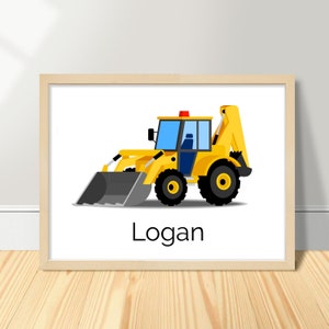 Excavator Construction Truck Personalized Art Print for Nursery or Bedroom