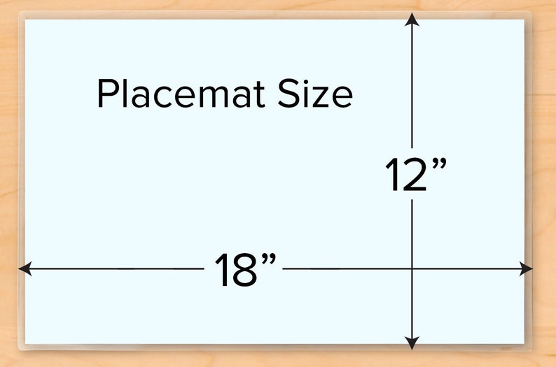 Image of blank place mat for kids showing size of 18 inches wide by 12 inches high.