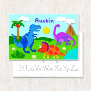 Dinosaur Placemat for Kids, Personalized Dinosaur Place Mat, Laminated Placemat