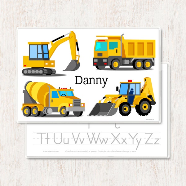 Construction Vehicles Placemat - Personalized Placemat for Kids - Trucks Place Mat - Custom Gift for Kids