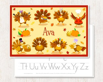Personalized Thanksgiving Turkey Placemat: Kids' Alphabet Learning