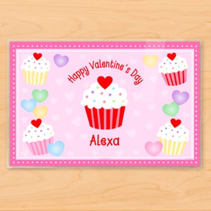 Personalized Valentines Day Cupcake Placemat, Valentines Kids Cupcake Placemat, Childrens Custom Valentine Gift, Holiday Decoration image 2