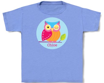 Personalized Kids "Owl" T-shirt. Cotton. Toddler and youth sizes. Great birthday gift