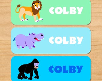 Etiquetas de nombres impermeables de animales salvajes para niños, etiquetas personalizadas de guardería Safari, etiquetas de biberones de animales, apto para lavavajillas, etiquetas escolares