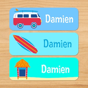 Waterproof Name Label, Surf Label, Kids Name Sticker, School Labels, Beach Labels, Kids labels, Waterproof Labels, Name Labels, Camp labels