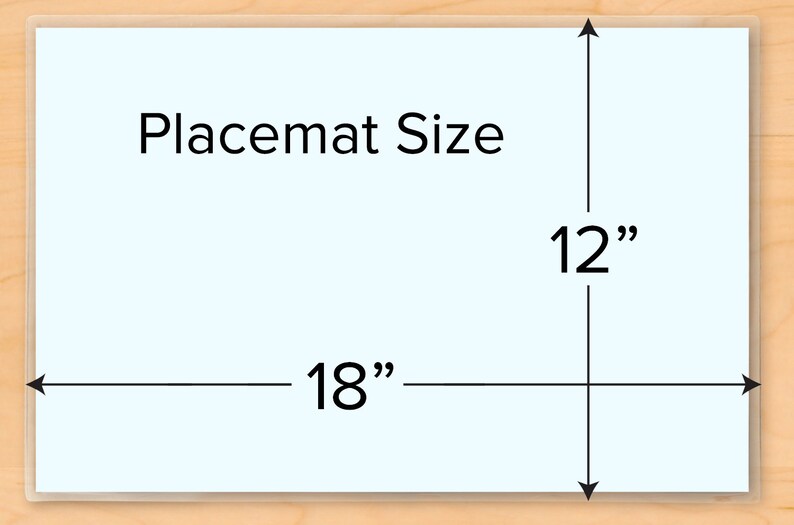 Image of blank place mat for kids showing size of 18 inches wide by 12 inches high.