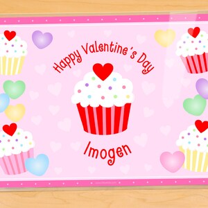 Personalized Valentines Day Cupcake Placemat, Valentines Kids Cupcake Placemat, Childrens Custom Valentine Gift, Holiday Decoration image 3