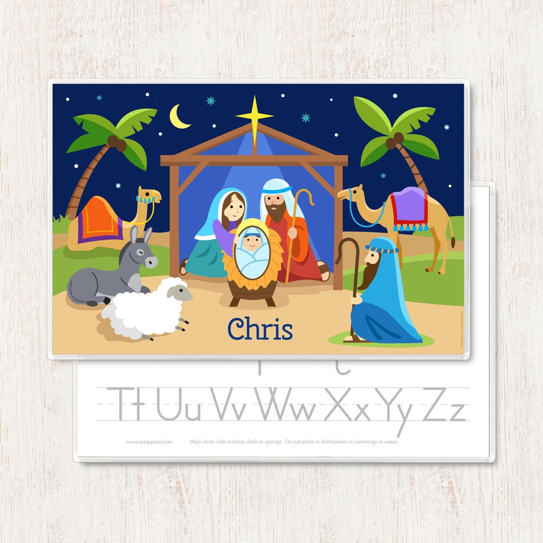 Nativity Personalized Kids Christmas Placemat, Custom Christmas