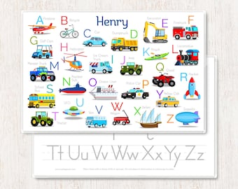 Vehicles Alphabet Personalized Placemat for Kids