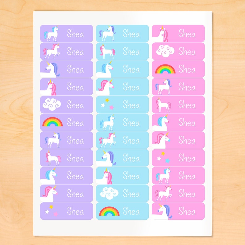 kids unicorn waterproof name labels personalized unicorn