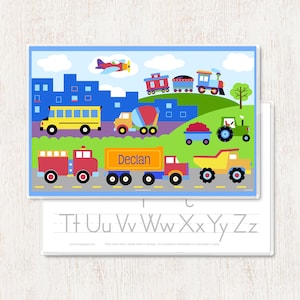 Trucks Personalized Kids Placemat for Kids- Train Custom Placemat -  Laminated Placemat - Custom Gift for Kids