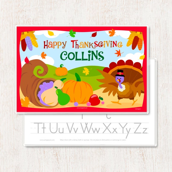 Personalized Thanksgiving Placemat for Kids, Thanksgiving Turkey Placemat, Holiday Placemat, Laminated Placemat, Made in USA