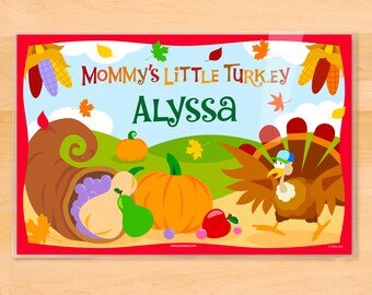 Personalized Thanksgiving Placemat, Kids Placemat, Turkey Placemat, Holiday Placemat, Laminated Placemat, Made in USA