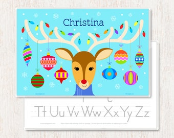 Reindeer Christmas Personalized Kids Placemat - Christmas Reindeer Custom Placemat -  Laminated Placemat - Custom Gift for Kids