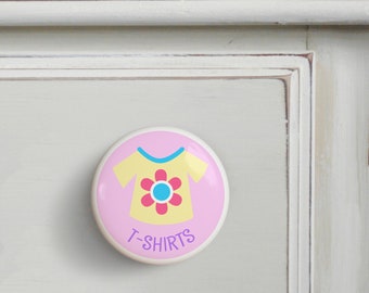 Girls T-Shirt Drawer Knobs, Set of 2 Knobs, Dresserz Kids Drawer Pull, Clothing Identification Drawer Knobs