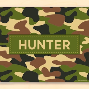 Camo Personalized Placemat for Kids, Custom Camo Placemat for Children, Laminated Camo Placemat