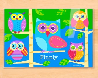 Owls Placemat Personalized Placemat for Kids, Laminated Placemat, Bird Place mat for Kids, Made in USA