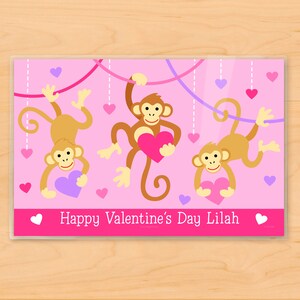 Kids Personalized Valentines Day Placemat, Cute Valentines Monkeys, Laminated Holiday Placemat, Kids Mealtime Placemat image 2