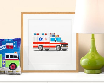 Ambulance Wall Art: Kids Emergency Vehicle Print (Digital Download)