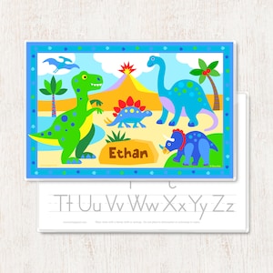 Personalized Kids Dinosaur Placemat for Kids, Laminated Placemat