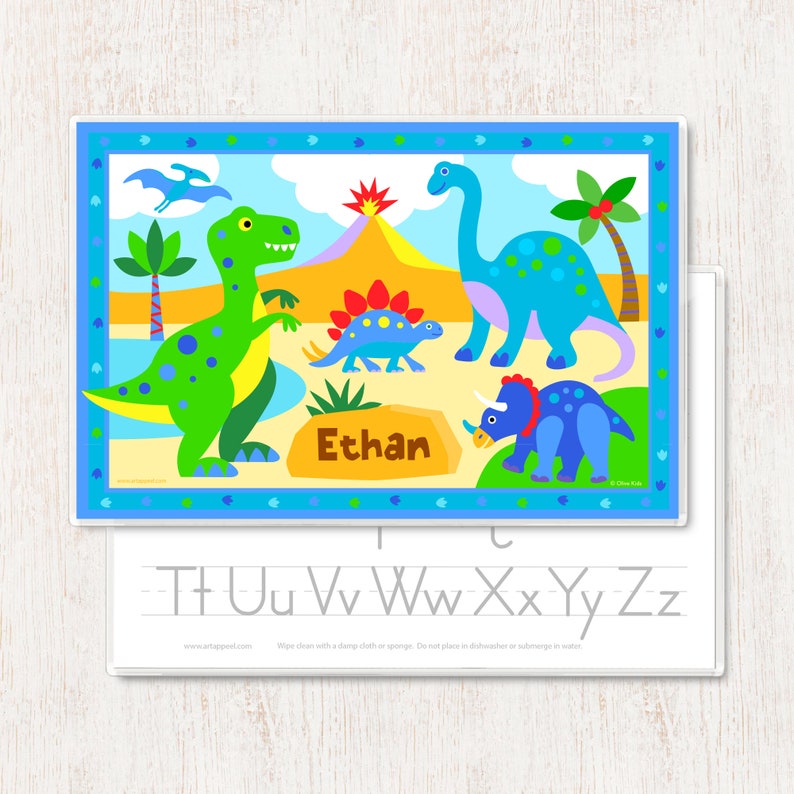 Personalized Kids Dinosaur Placemat for Kids, Laminated Placemat image 1