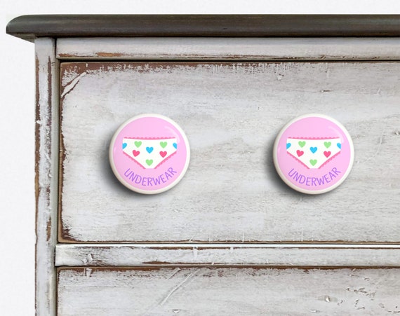 Girls Underwear Drawer Knobs Set Of 2 Knobs Dresserz Kids Etsy