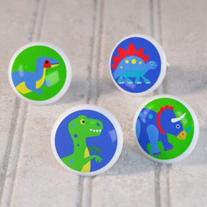 Kids Dinosaur Drawer Knobs, Olive Kids, Ceramic Drawer Knobs, Set of 4 Decorative Knobs, Kids Dino Bedroom Decor, Kids Nursery Decor