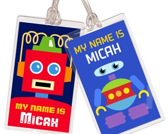 Kids Personalized Robots Name Tag Set