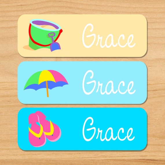 Kids Summertime Waterproof Name Labels Personalized Beach Etsy