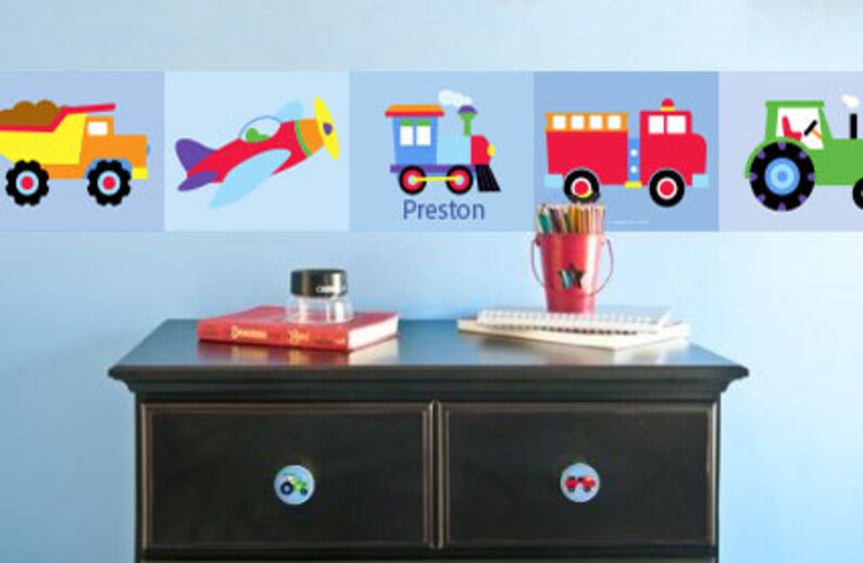 Personalized Kids Trains Planes and Trucks Decal Wall Border Etsy