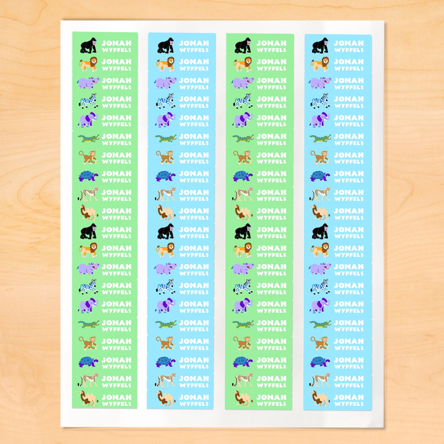 Kids Wild Animals Waterproof Name Labels, Personalized Safari Daycare ...