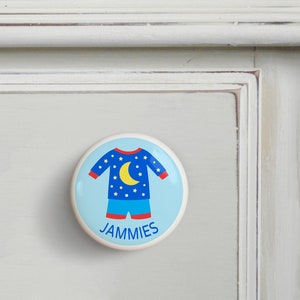 Boys Pajamas Drawer Knobs, Set of 2 Knobs, Dresserz Kids Drawer Pull, Clothing Organization Drawer Knobs