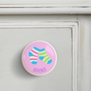 Girls Socks Drawer Knobs, Set of 2 Knobs, Dresserz Kids Drawer Pull, Clothing Identification Drawer Knobs