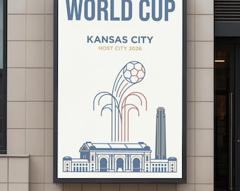 Plakat z nazwą miasta-gospodarza Mistrzostw Świata w Kansas City 2026 • Stadion Arrowhead • Grafika Kansas City do druku
