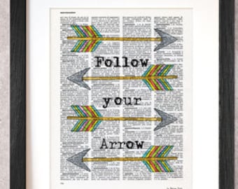 Follow Your Arrow Print, Follow Your Arrow dictionary Print, Motivational Quote, boho print, watercolor print, quote print, by NATURA PICTA