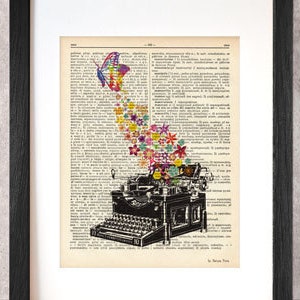 Antique Typewriter with butterfly dictionary print-Typewriter print-Typewriter book art-victorian Wall art-gift for writers- by NATURA PICTA