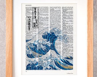 The Great Wave off Kanagawa print,Kanagawa dictionary print, Hokusai print,asian print,beachy print, coastal decor, sea life art,NATURAPICTA