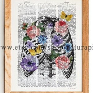 Human thorax with flowers anatomy print, anatomy print set, antique thorax dictionary print, medical office decor,doctor gift, Xmas gift