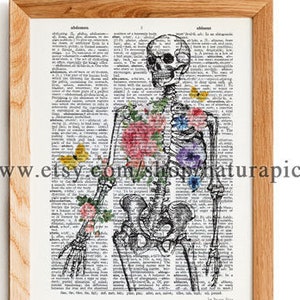 Human skeleton with roses flowers, skull print, medical office decor, anatomy poster, anatomy wall art, Skeleton poster, by NATURA PICTA