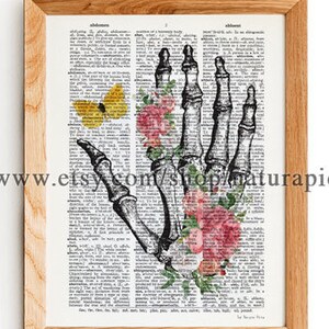 Human skeleton hand with flowers print-doctor gift-medical office decor-Anatomy dictionary print-osteology wall art-medical art-NATURAPICTA
