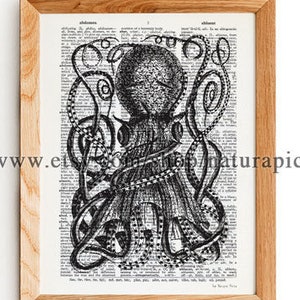 Giant Octopus print, Octopus wall art, Octopus dictionary print, Coastal wall art, Sea life print, kraken print, beachy decor- NATURA PICTA