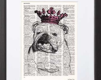 English bulldog Princess print, English bulldog print, bulldog book art,funny dog dictionary print, dog wall art,aniaml print, NATURA PICTA