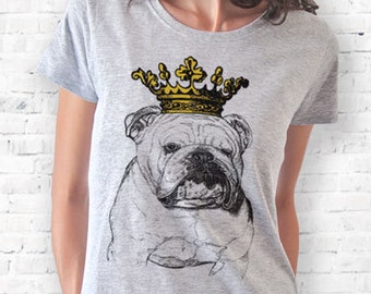 English bulldog T-shirt, funny dog tee, English Bulldog gift idea, dog clothing, English Bulldog apparel, white Bulldog tee, crew neck tee