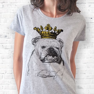 English bulldog T-shirt, funny dog tee, English Bulldog gift idea, dog clothing, English Bulldog apparel, white Bulldog tee, crew neck tee